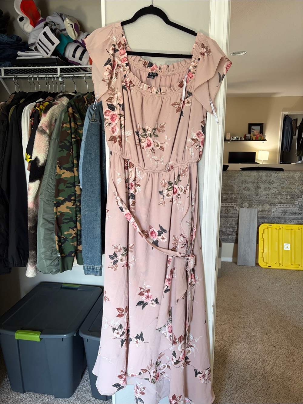 City Chic Blush Floral Ruffle Maxi Dress